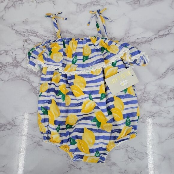 Dylan & Abby Blue Stripes Yellow Lemon Bubble Romer Cotton Girls 18mo NEW - Picture 10 of 12